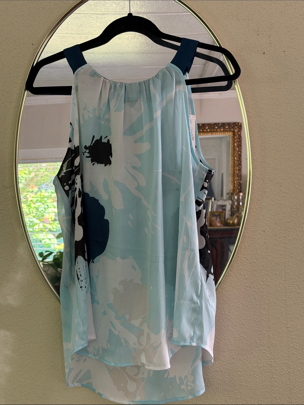 NWT New York & Company Light Blue Floral Print Halter Blouse CoquetteGirl